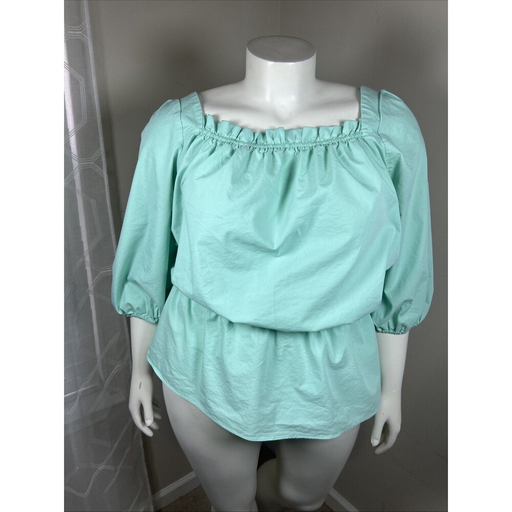 Ashley Stewart Top 26/28 Mint Green Peplum‎ Smocked Boho Cottagecore Feminine